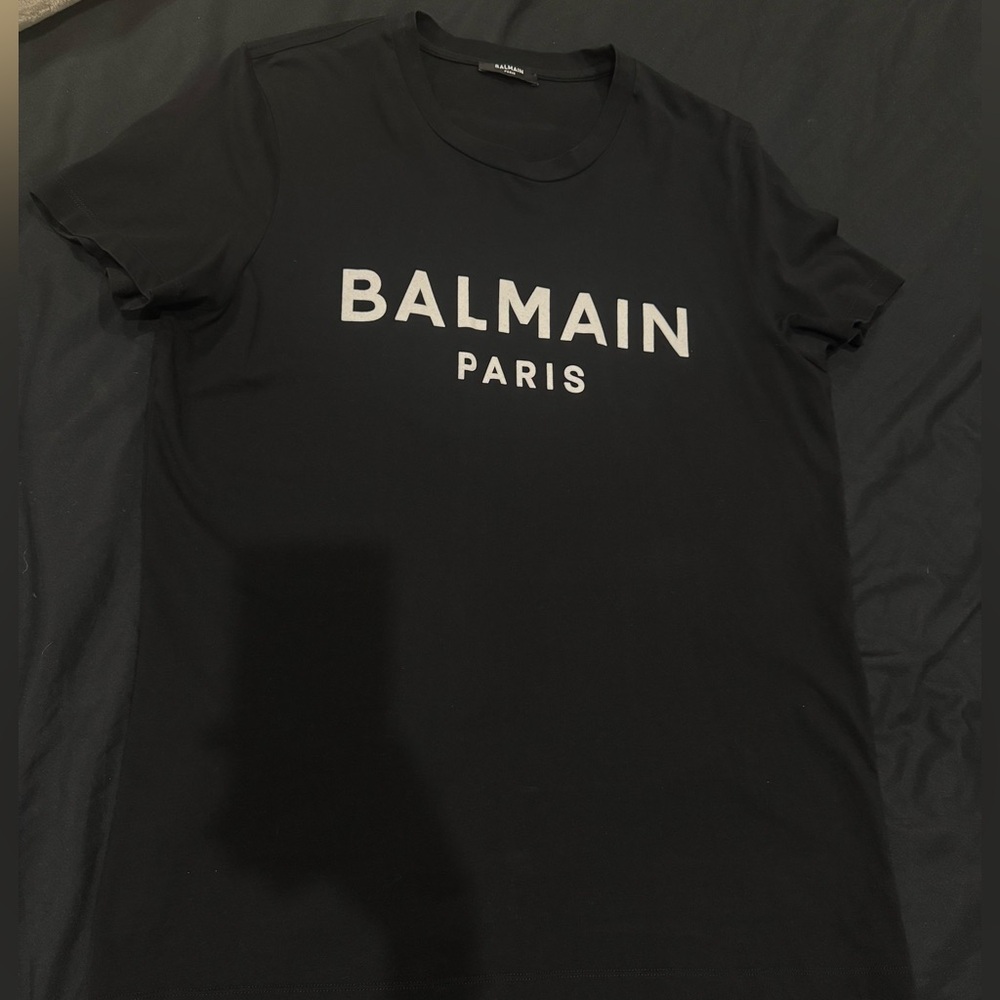 BALMAIN PARIS, FLOCKED-LOGO, cotton T-shirt